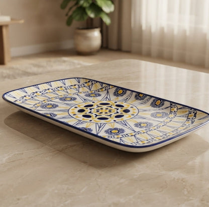 Blue & Yellow Mandala Ceramic Serving Tray