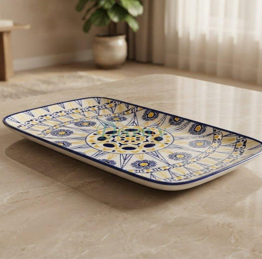 Blue & Yellow Mandala Ceramic Serving Tray