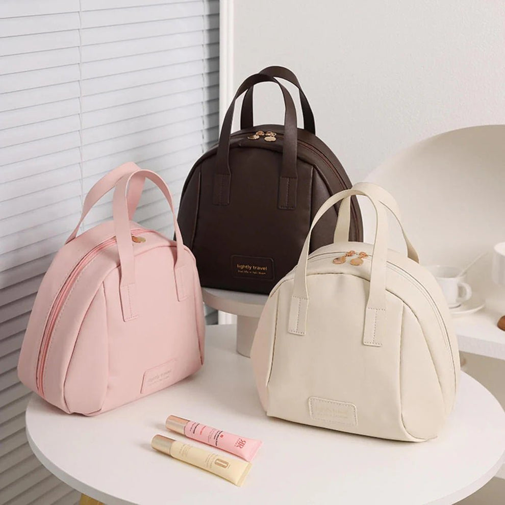 Portable Round Cosmetic Handbag - Travel Makeup Bag