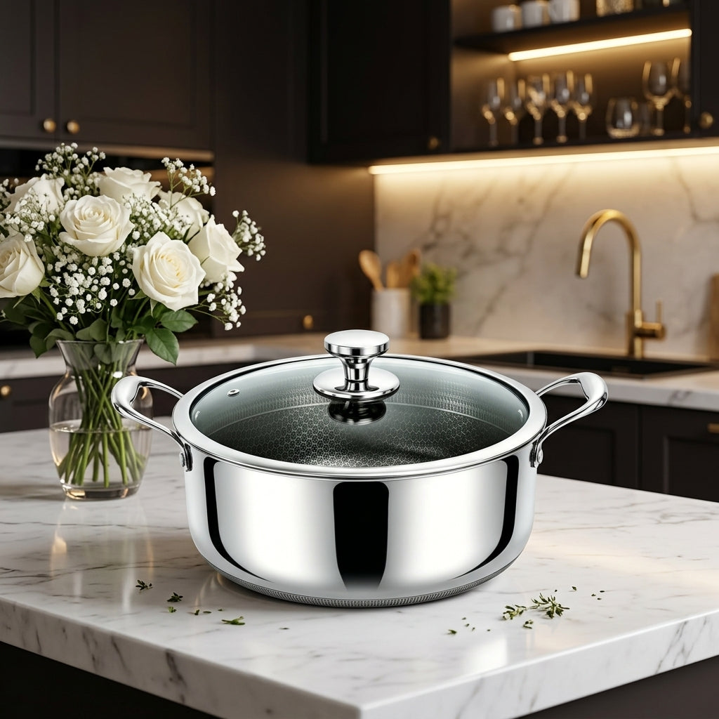 CONTAY Non-Stick Stainless Steel Pot with Glass Lid