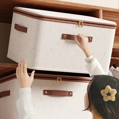 Foldable Fabric Clothes Storage Box Bag with Zipper & Handles