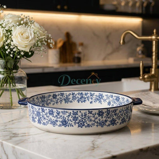 Danny Home 8 Inch Oval Floral Ceramic Porcelain Baking Dish with Handles