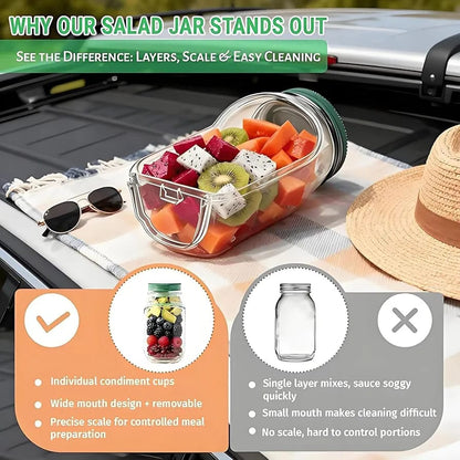 Glass Salad Jar with Fork Holder & Air Tight Lid