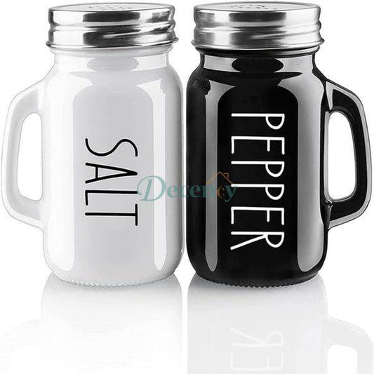 Salt and Pepper Shaker Set, Glass Black and White Shaker Set