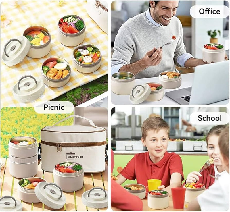 Insulated Stainless Steel Lunch Box Set with Thermal Bag