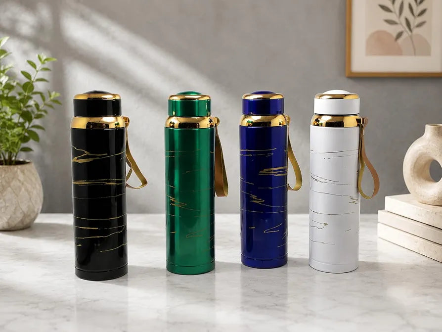 Stainless Steel Vacuum Insulated Water Bottle with Leather Strap