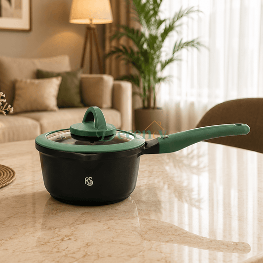KS Non-Stick Saucepan with Glass Lid – Emerald Green Design