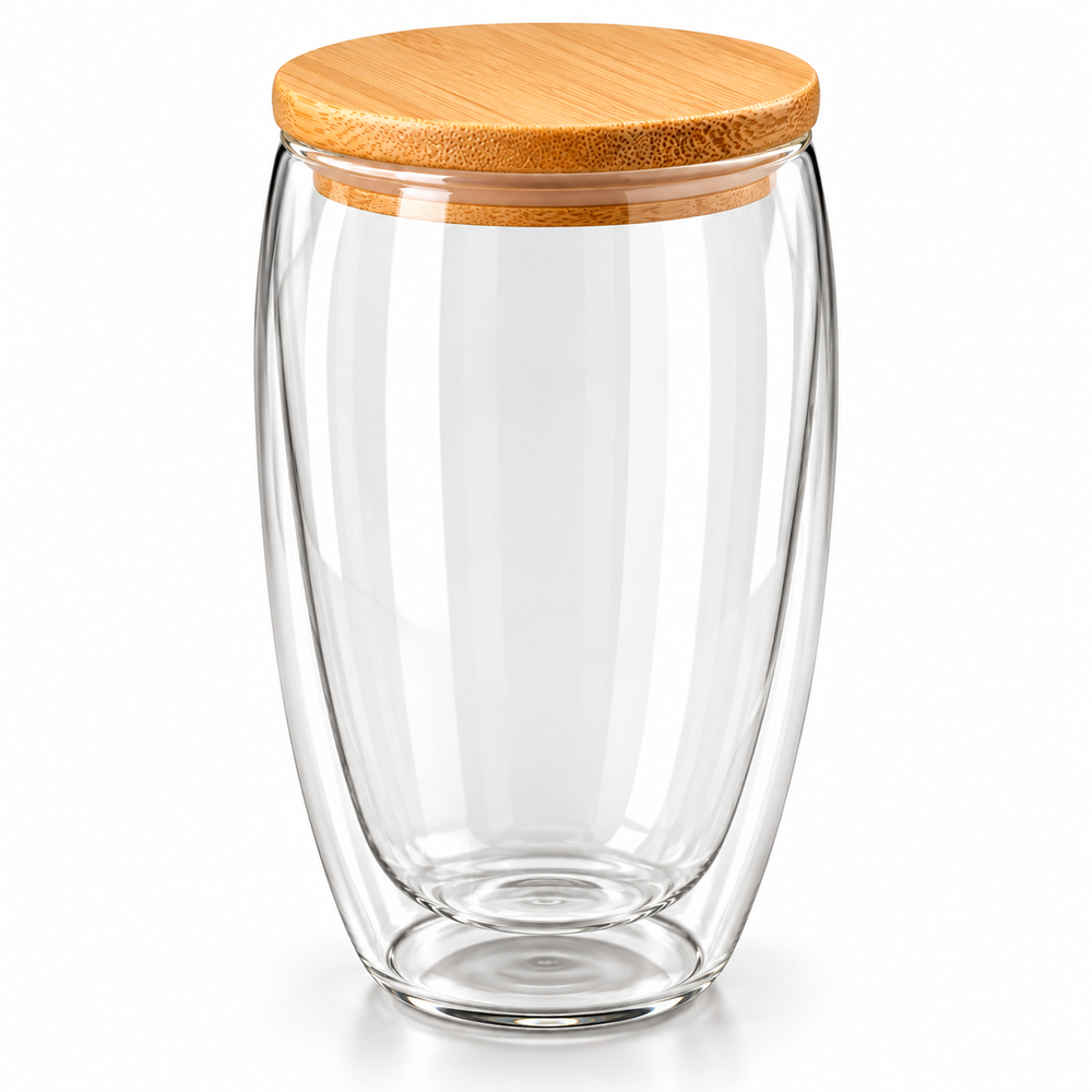 450ml Ribbed Double Wall Glass Jar with Bamboo Lid