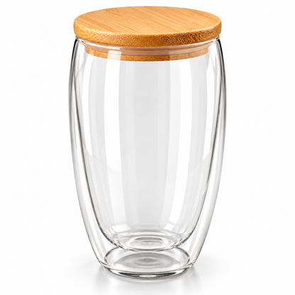 450ml Ribbed Double Wall Glass Jar with Bamboo Lid
