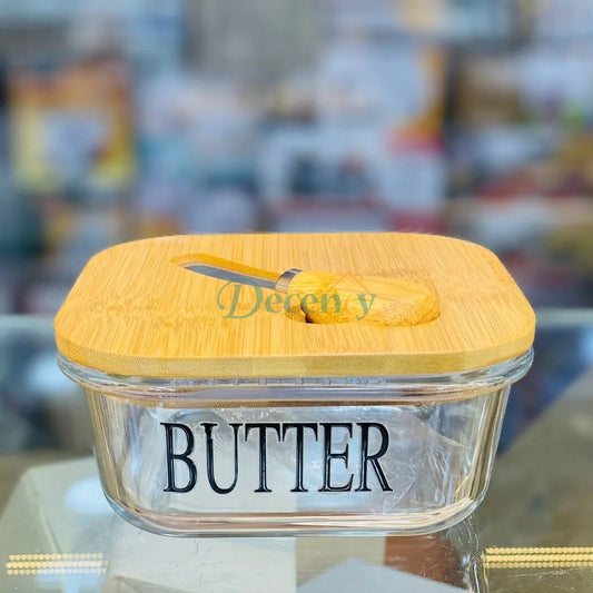 Glass Butter Dish with Lid & Knife (Rectangle)