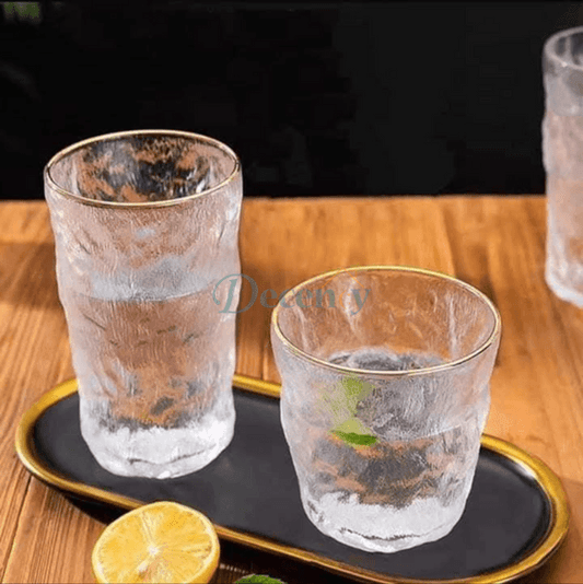 Glacier Texture Glass Golden Rim Set of 6