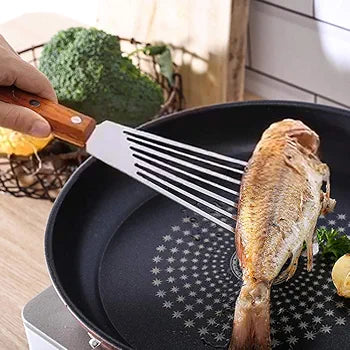 Stainless Steel Fish Spatula Turner with Wooden Handle