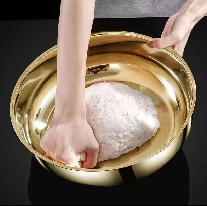 Golden Stainless Steel Serving Bowl with Lid - Multipurpose Storage