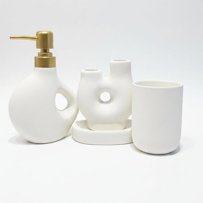 Luxury Off-White Ceramic Bathroom Accessories Set - 4 Piece