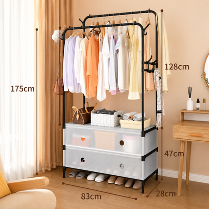 Dual Pole Clothes Rack with Shoe Shelf – Heavy Duty Hanger