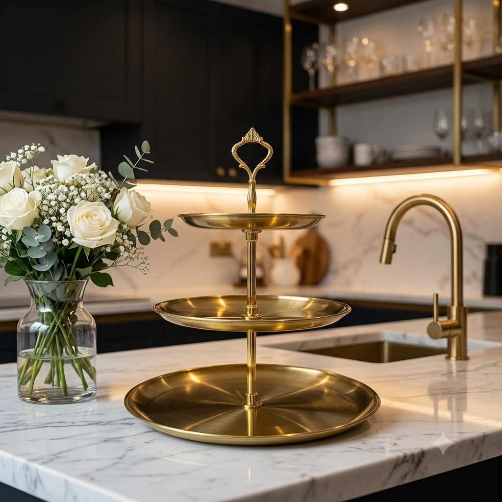3 Tier Golden Pastry Tray | Elegant Dessert Stand