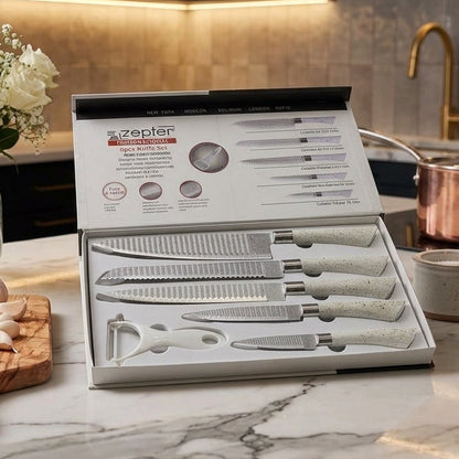 Zepter 6-Piece Kitchen Knife Set - White Stone Texture Handle