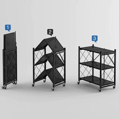 3 Tier Foldable Storage Shelves with Wheels