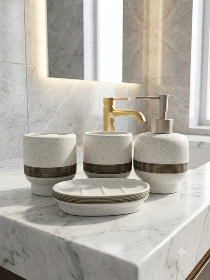 Luxury Ceramic Bathroom Accessories Set - 4 Piece Textured Bath Ensemble