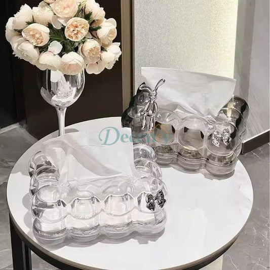 Luxury Acrylic Bubble Tissue Box with Cute Bear & Bow