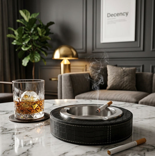 Luxury Leather & Stainless Steel Cigar Ashtray for Home and Office