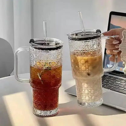 500ml Glass Tumbler with Handle and Straw | Bubble Iced Coffee Cup