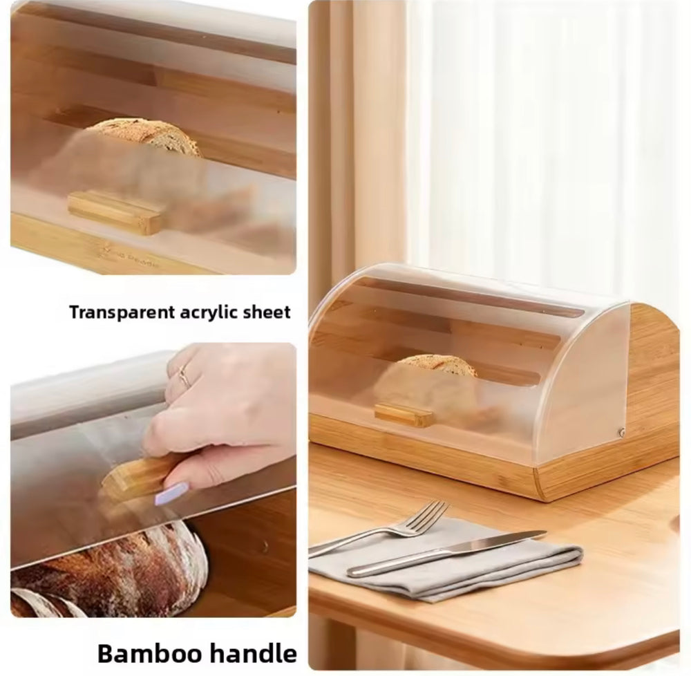 Bamboo Bread Box with Clear Acrylic Lid - Countertop Storage