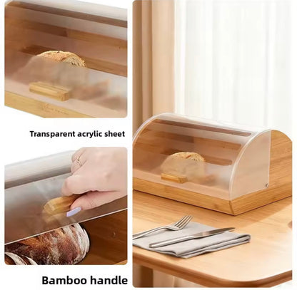 Bamboo Bread Box with Clear Acrylic Lid - Countertop Storage