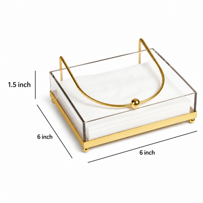 Acrylic Napkin Holder with Gold Metal Stand & Weighted Arm