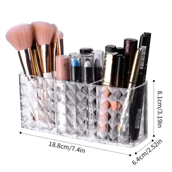 Acrylic Makeup Brush Organizer & Cosmetic Storage Box | 3 Slots