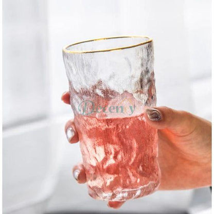 Glacier Texture Glass Golden Rim Set of 6