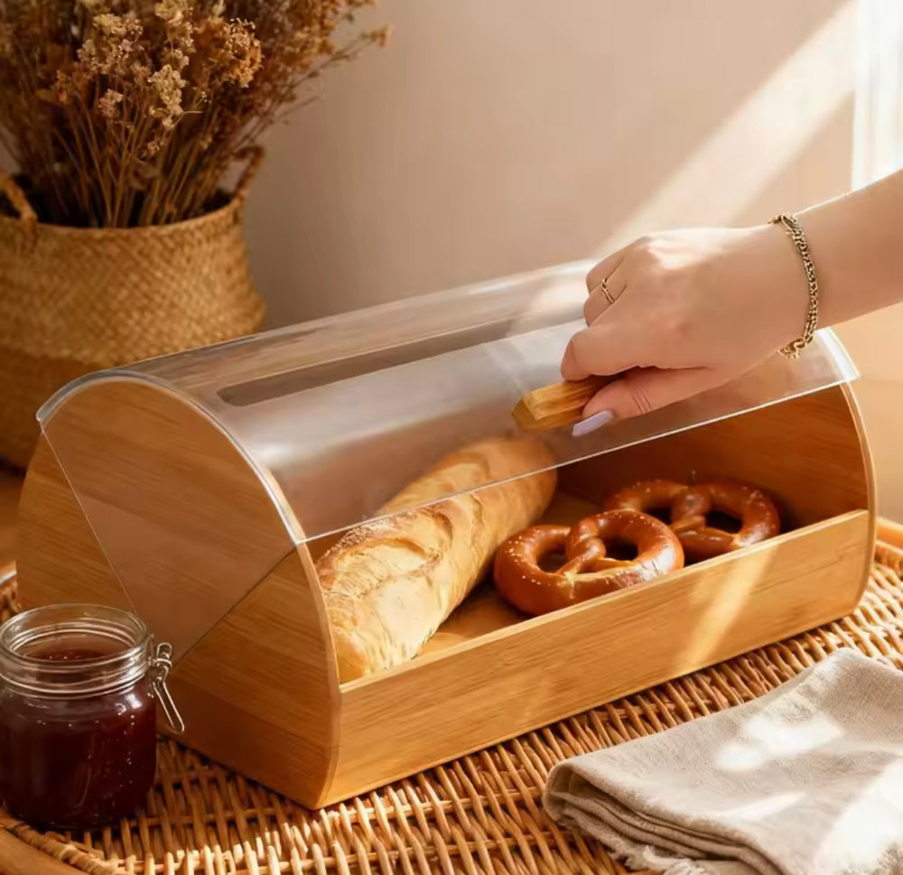Bamboo Bread Box with Clear Acrylic Lid - Countertop Storage