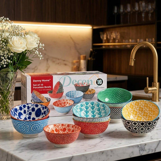 Danny Home 10 Pcs Multicolor Ceramic Porcelain Bowls Set (4.75 Inch)