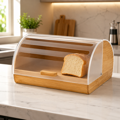 Bamboo Bread Box with Clear Acrylic Lid - Countertop Storage