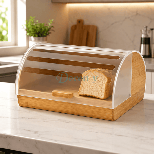 Bamboo Bread Box with Clear Acrylic Lid - Countertop Storage