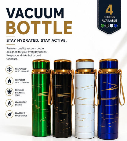 Stainless Steel Vacuum Insulated Water Bottle with Leather Strap