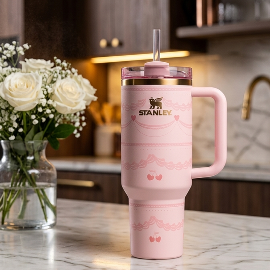 Stanley Quencher H2.0 Tumbler 40oz Pink Ribbon Cherry Edition