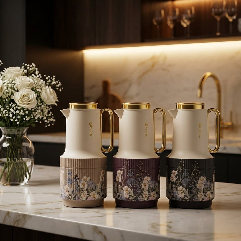 Feenik 1L Insulated Vacuum Flask Tea Thermos with Gold Accents