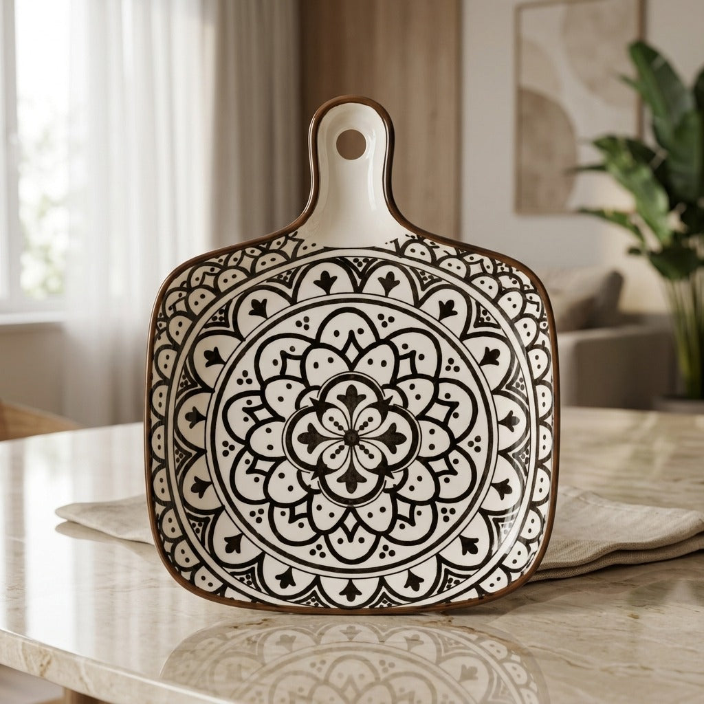 Handmade Ceramic Mandala Platter with Handle | Serveware