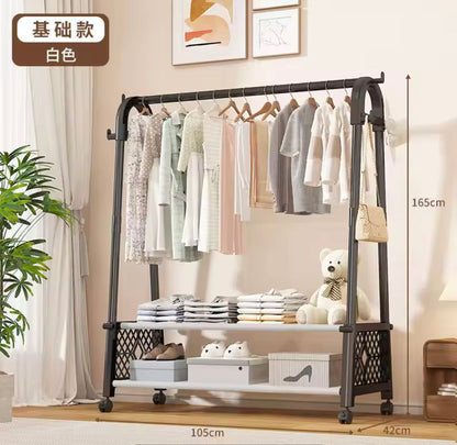 Movable Standing Clothes Rack with Wheels & Storage | Heavy Duty