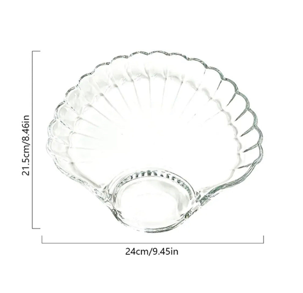2 Pcs Clear Glass Shell Serving Plates with Built-in Sauce Bowls