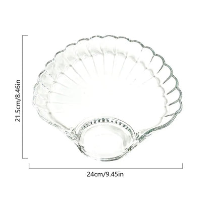 2 Pcs Clear Glass Shell Serving Plates with Built-in Sauce Bowls