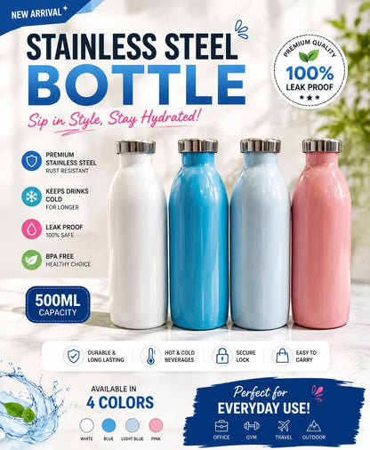500ml Insulated Stainless Steel Water Bottle - Leakproof & BPA Free