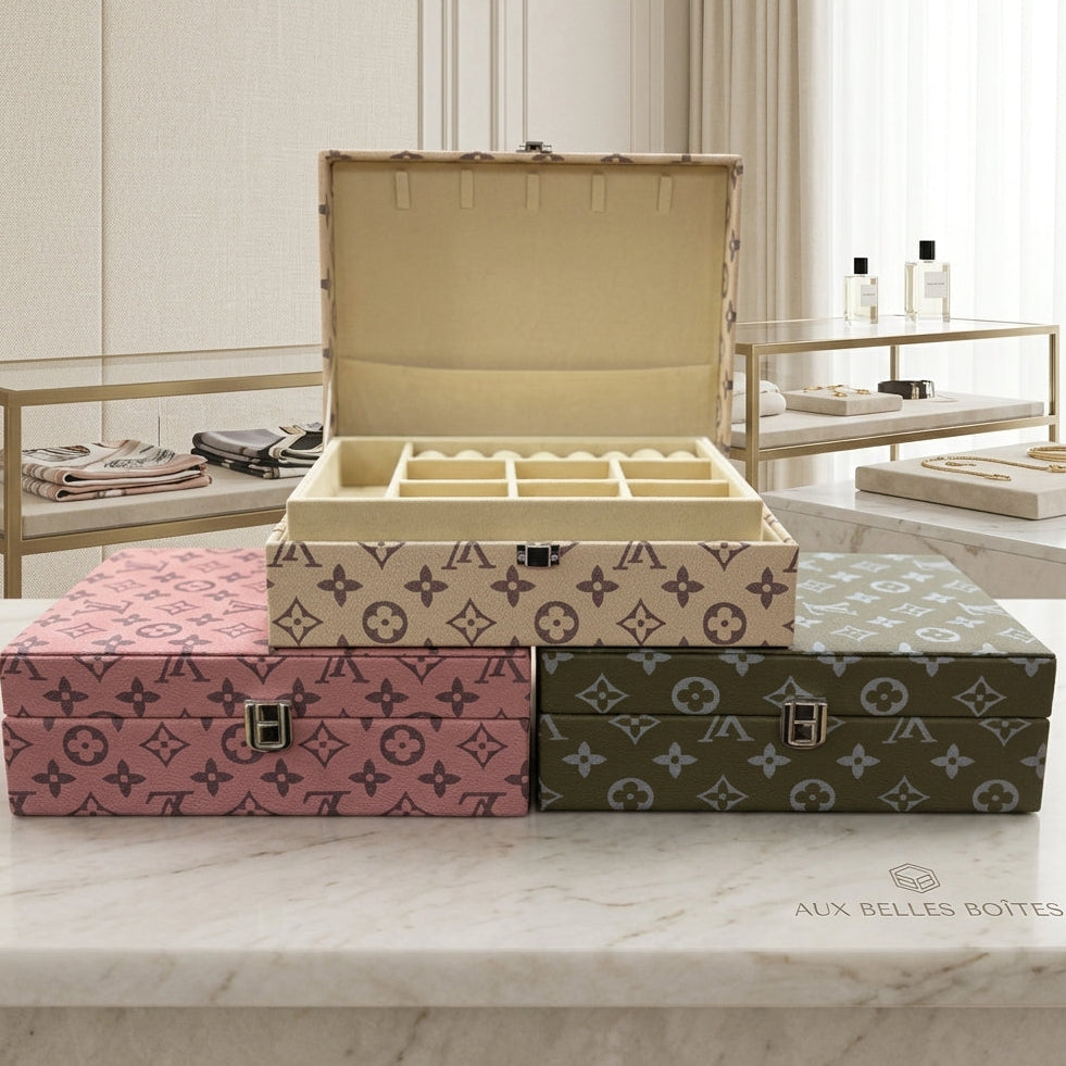 Luxury LV Design Leather Jewellery Storage Box with Metallic Clasp