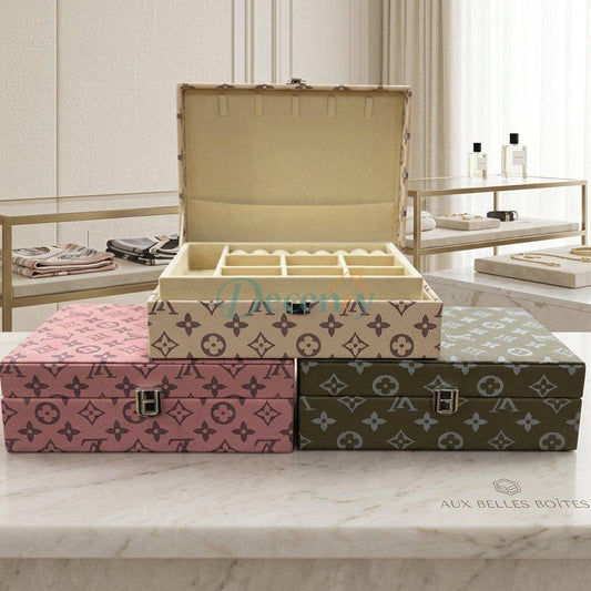 Luxury LV Design Leather Jewellery Storage Box with Metallic Clasp