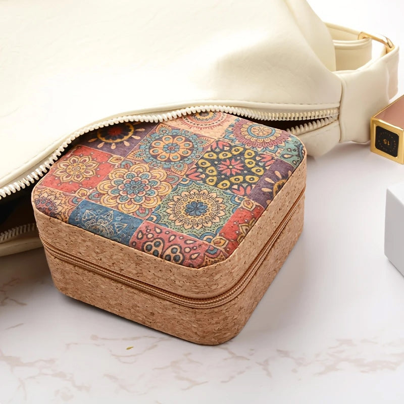 Mini Travel Jewelry Organizer Box with Mosaic Print