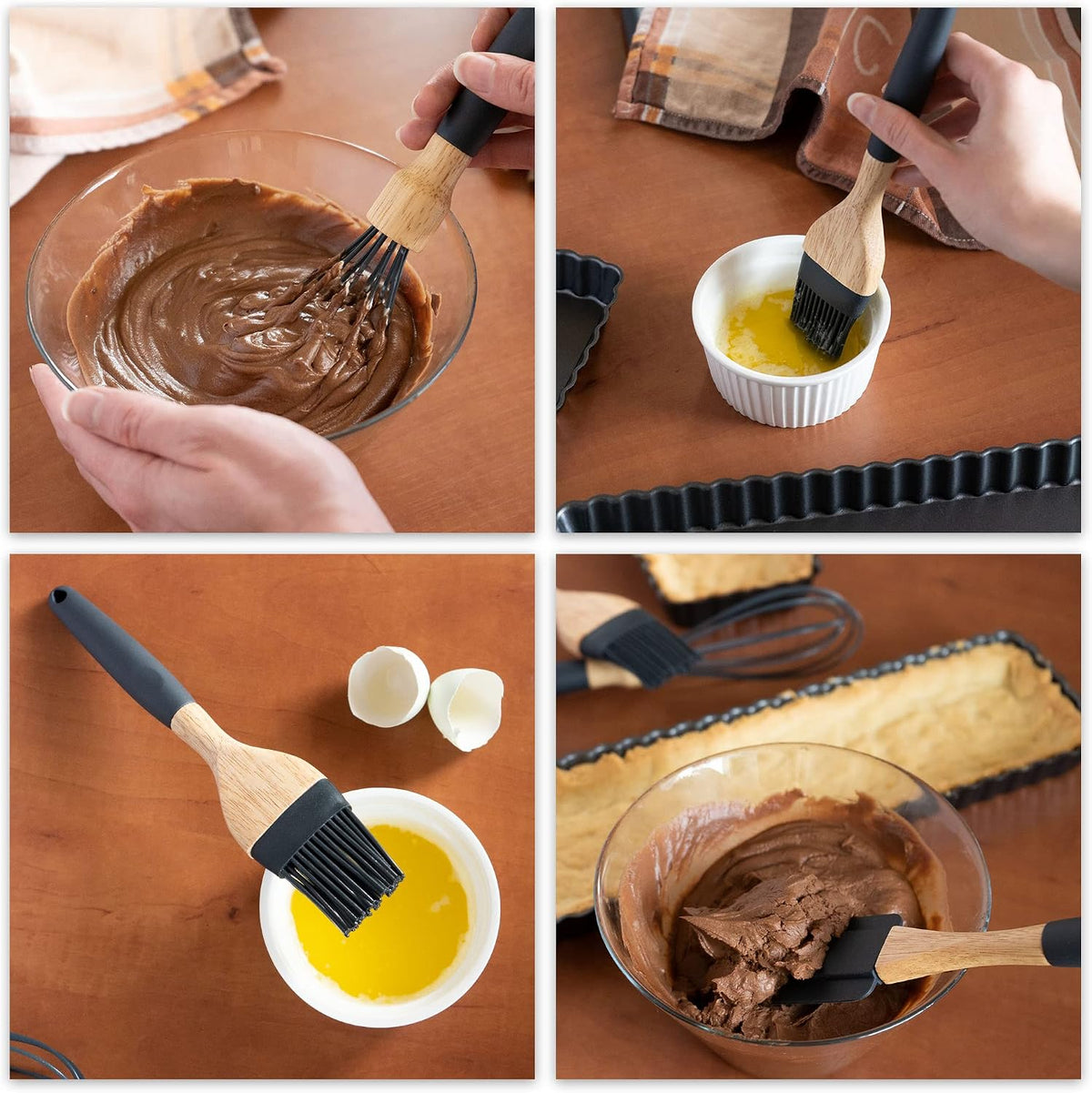 Silicone Kitchen Utensil Set with Wooden Handle - 3 Pcs