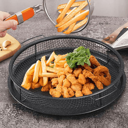 Non-Stick Air Fryer Crisp Tray Basket Set for Oven - Round Mesh Plate