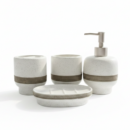 Luxury Ceramic Bathroom Accessories Set - 4 Piece Textured Bath Ensemble