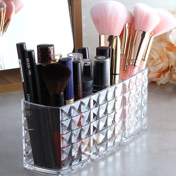 Acrylic Makeup Brush Organizer & Cosmetic Storage Box | 3 Slots